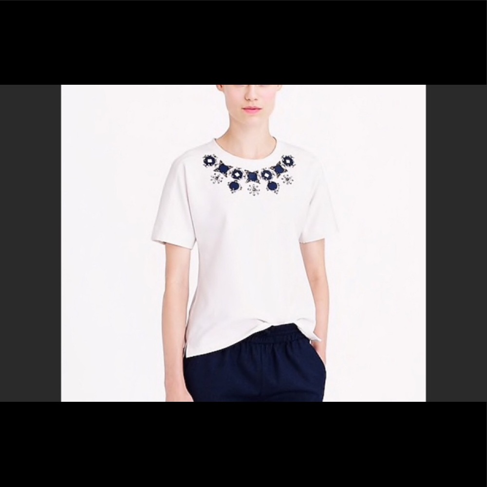 J Crew Top Embellished w/ Blue Stones Size S